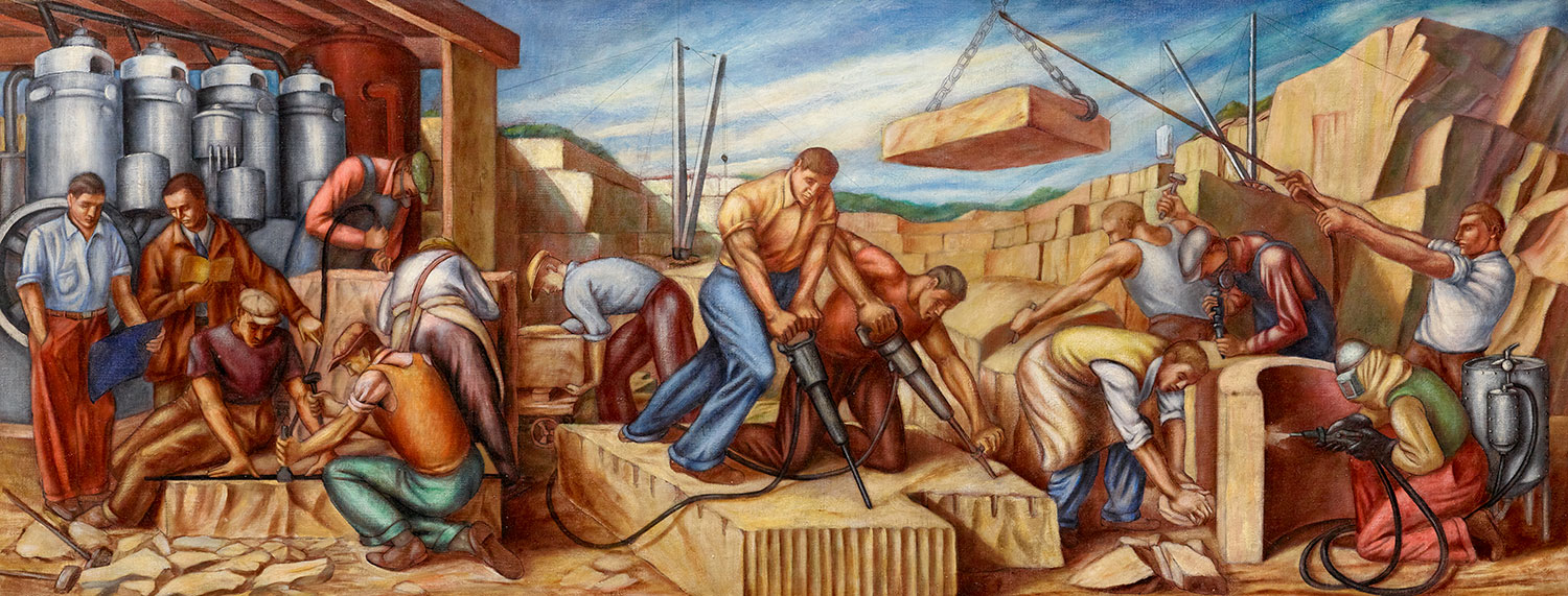 Mural study of a granite quarrying scene