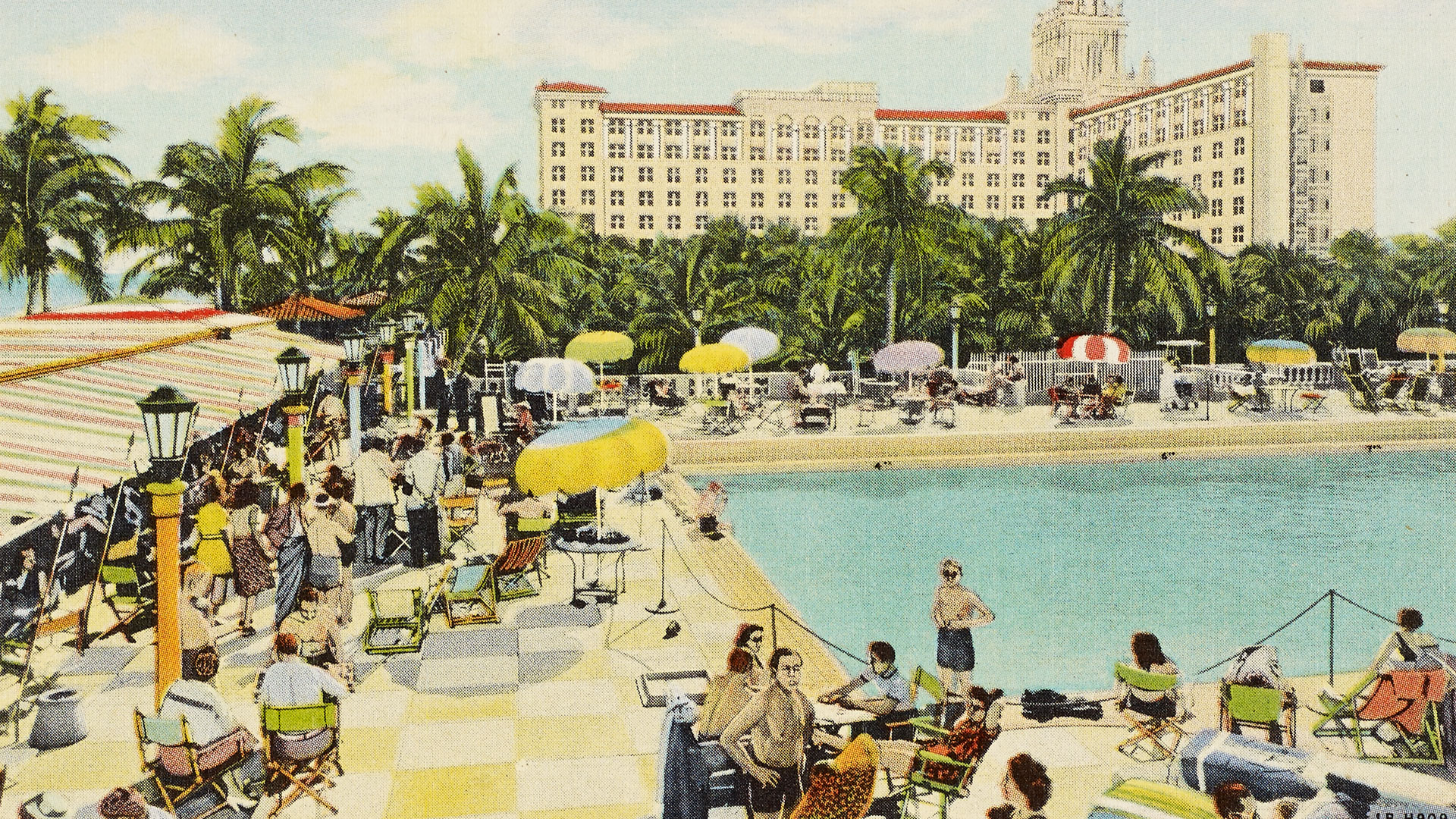 Postcard of a hotel club and pool
