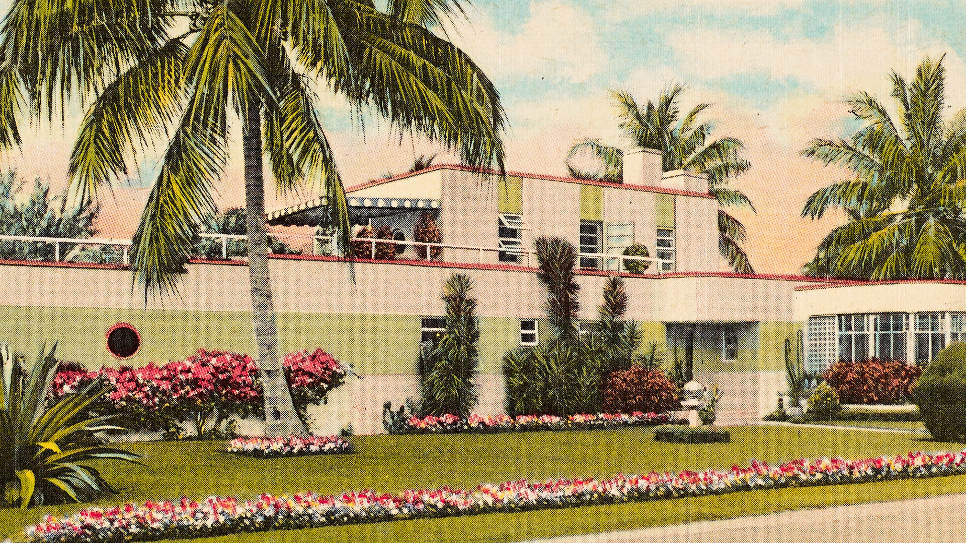 Postcard of a modernistic Miami Beach home